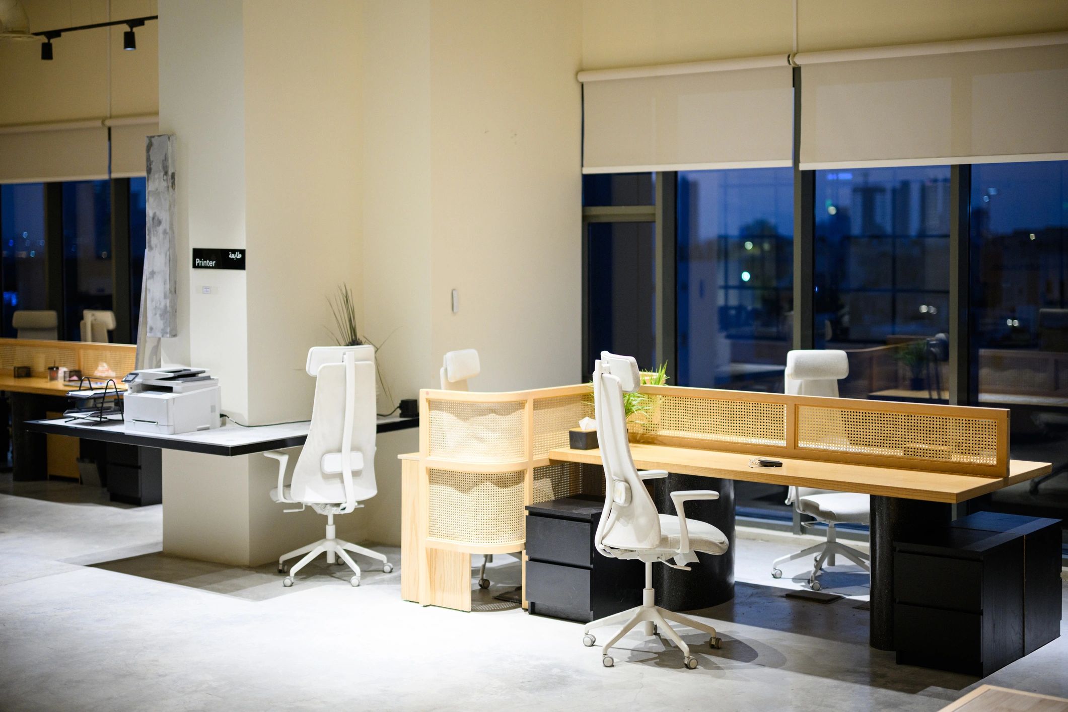 Modern media office interior with collaborative workspace